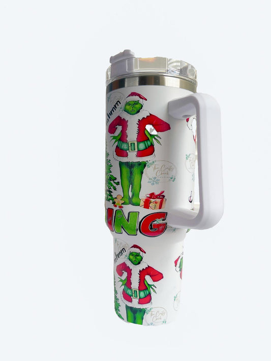 40oz Christmas Cartoon Character Stainless Steel Insulated Tumbler With Handle And Straw!