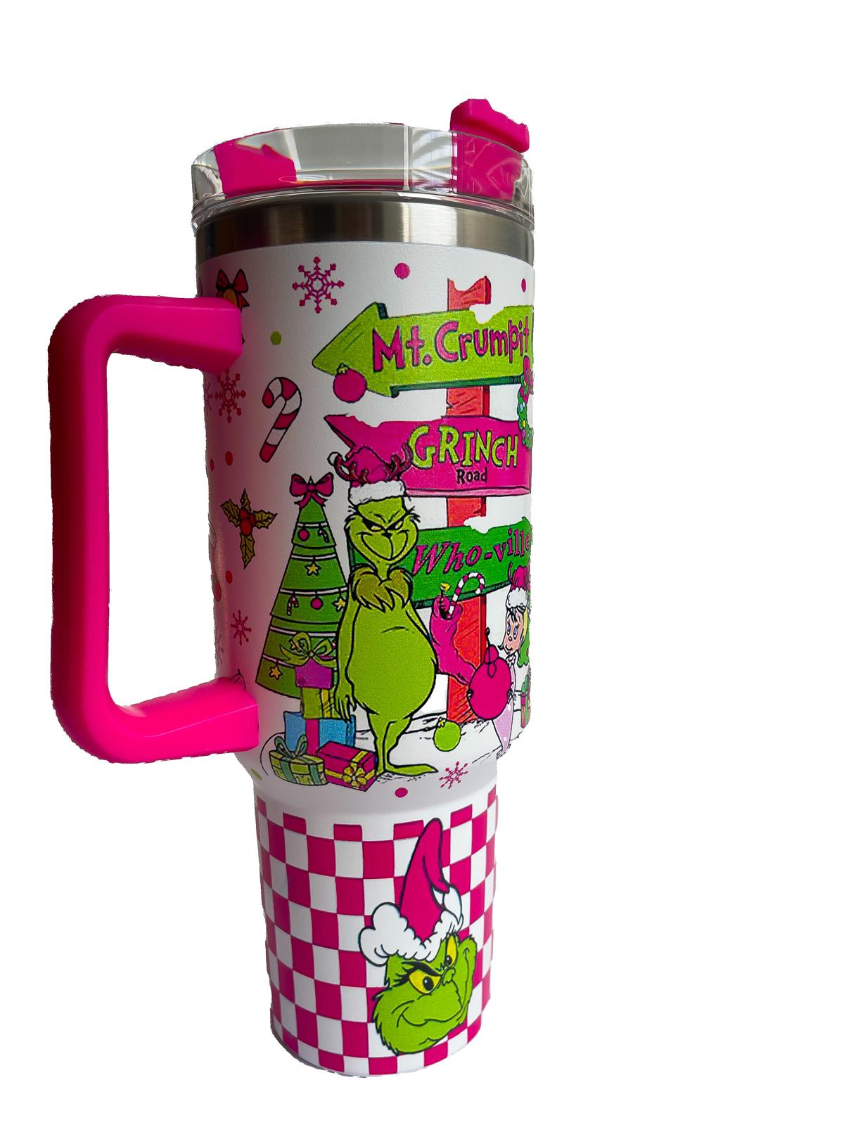 40oz Christmas Cartoon Character Stainless Steel Insulated Tumbler With Handle And Straw!