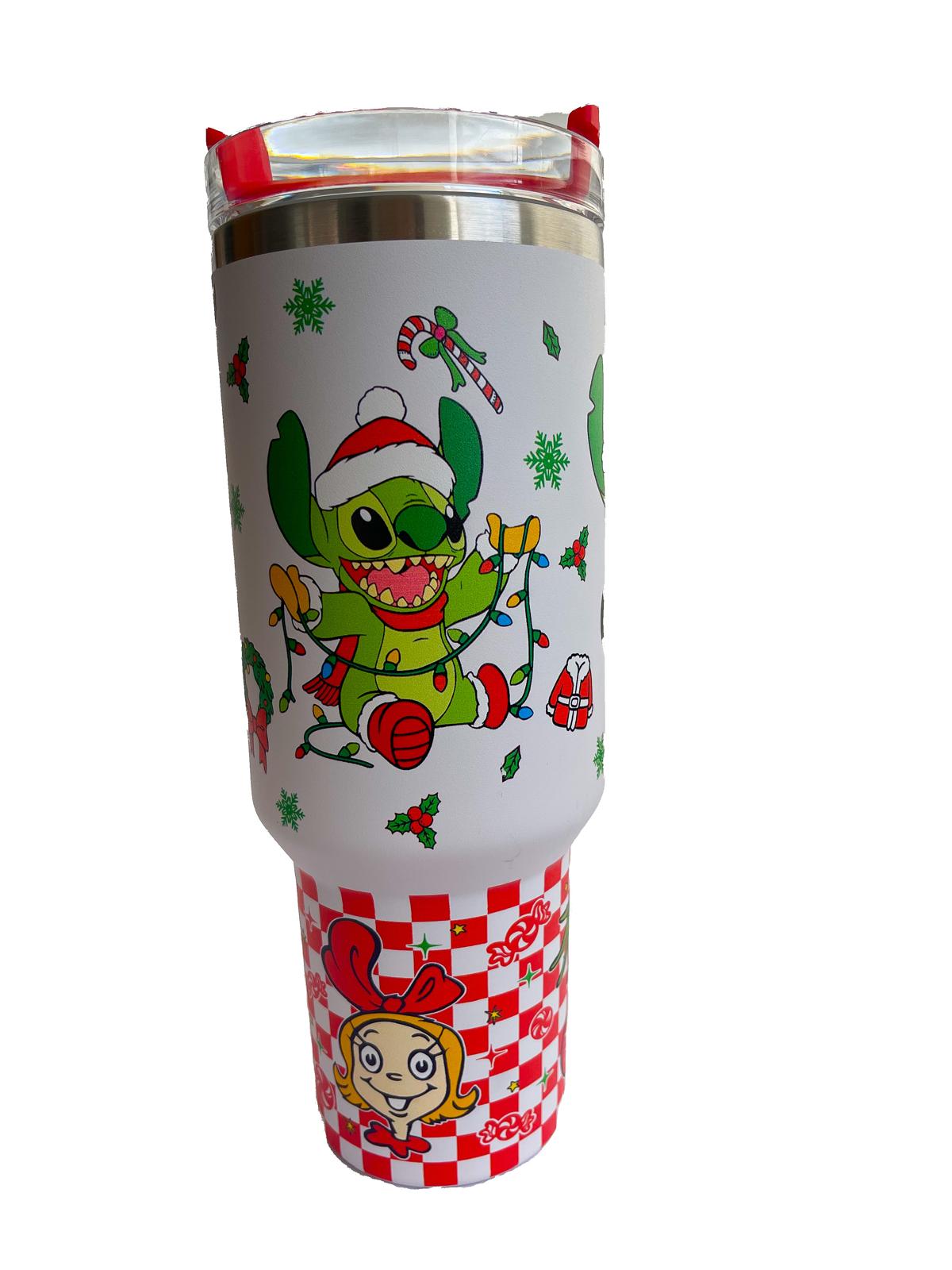 40oz Christmas Cartoon Character Stainless Steel Insulated Tumbler With Handle And Straw!