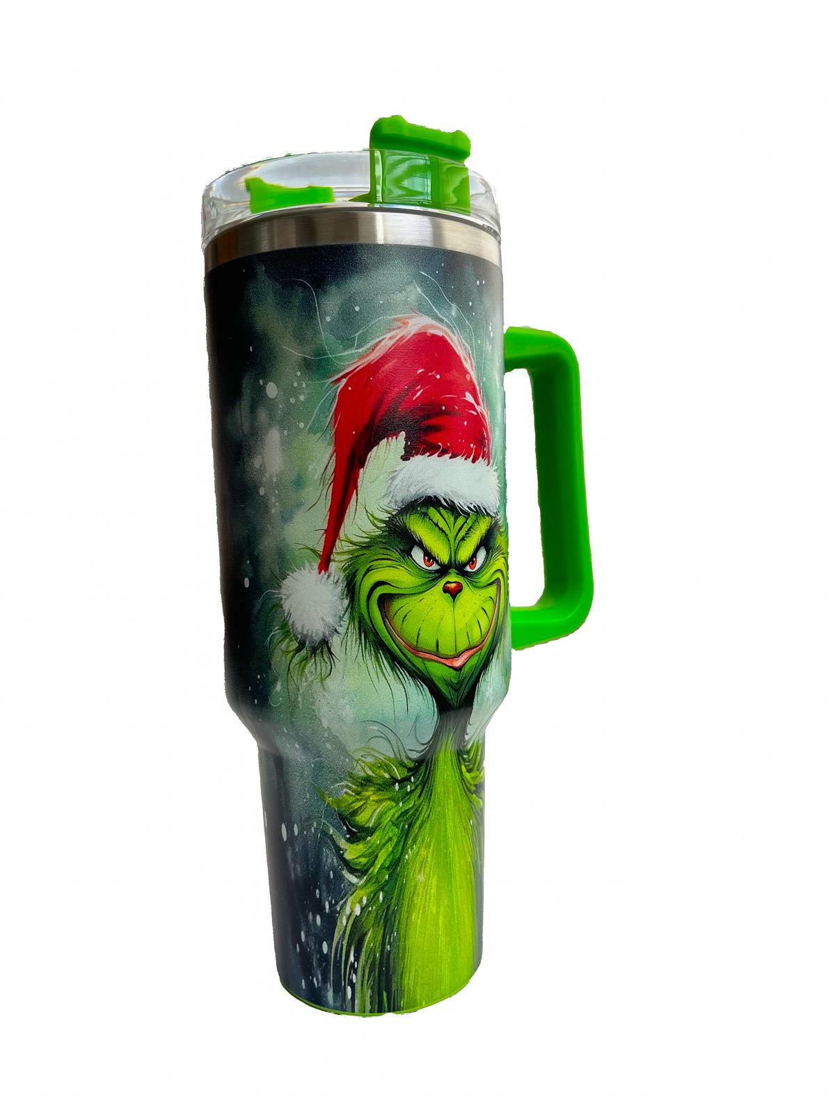 40oz Christmas Cartoon Character Stainless Steel Insulated Tumbler With Handle And Straw!