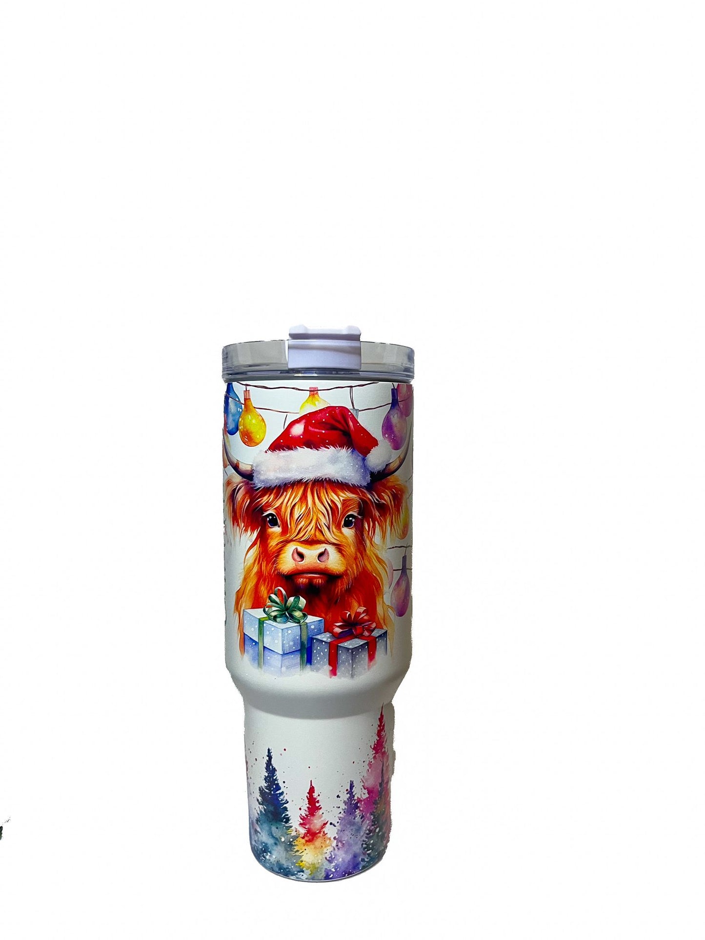 40oz Christmas Themed Stainless Double Walled Steel Insulated Tumbler Mug with Handle and Straw! (Travel Mugs for Beer, Wine, Water, Tea and Coffee, Car Cup Holder Friendly, Santa Claus)