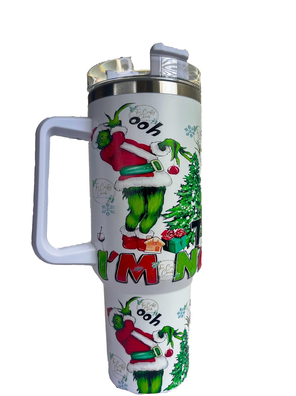 40oz Christmas Cartoon Character Stainless Steel Insulated Tumbler With Handle And Straw!