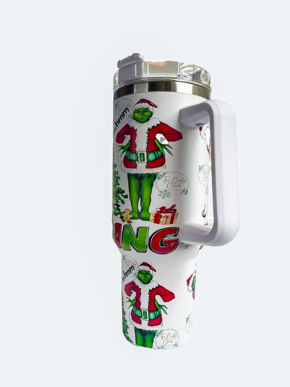 40oz Christmas Cartoon Character Stainless Steel Insulated Tumbler With Handle And Straw!